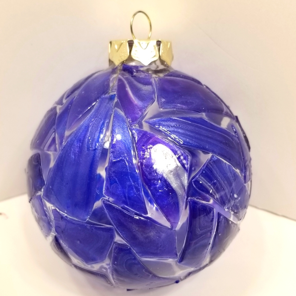 Handmade Signed by Alaska Native Artist Blue Abstract Shapes Christmas Ornament